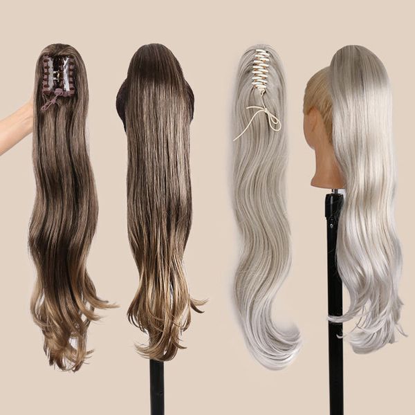 Extensions de cheveux synthétiques à pince, queue de cheval tressée, cheveux longs et bouclés, queue de cheval naturelle pour femmes