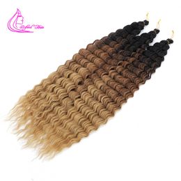 Synthetische krullende vlechten Watergolf 22 30 inch Lange haakhaar Ombre Bruine Blond Pink Deep Wave Braiding Hair Extensions