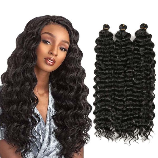 Extensions capillaires synthétiques bouclées et profondes au Crochet, 22 pouces, tresses Deep Wave, douces, blondes ombrées, brunes