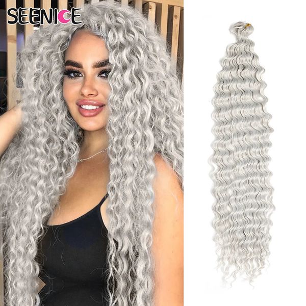 Cabello de crochet de onda profunda sintética Campo natural sintética Afro rizos trenzas de crochet ombre cabello para mujeres con baja temperatura 231016