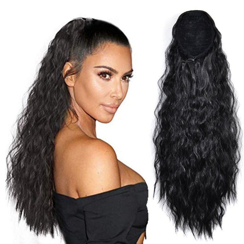 Synthetic Drawstring Ponytails Extensions Long Corn Curly Hair Natural Looking Wrap Around Ponytail 22inch