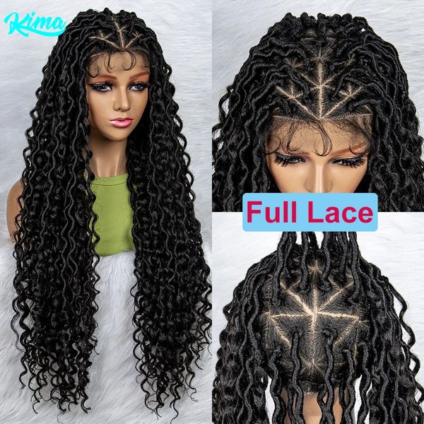 Synthétique Full Lace Tressé s Pour Les Femmes Noires Sans Noeud Boîte Tresse Tressage Cheveux Vague D'eau Ondulés Tresses 240113