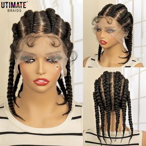 Synthétique en dentelle complète Cornrow Boîte tresses Perruque 14Inches Braves avant en dentelle tressée pour femmes Jumbo Jumbo Box Box Braid Lace Wigs 240430