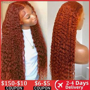 Gingembre synthétique Front 13x4 Curly Human Hair Wigs Orange Fall Colore 13x6 HD WIGE ENGARDE DEEPEL