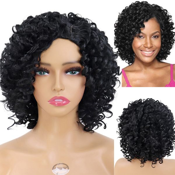 Pelo sintético Pelucas de mujer negra Peluca afro rizada Rizos rizados Peluca corta Peinado natural Pelucas africanas para mujeres hispanas fábrica d