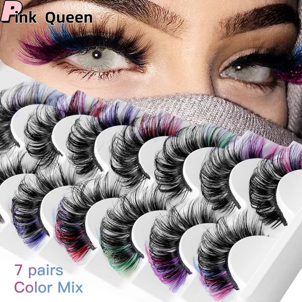 Cheveux synthétiques colorés 7 paires ceux moelleux D volume de faux cils