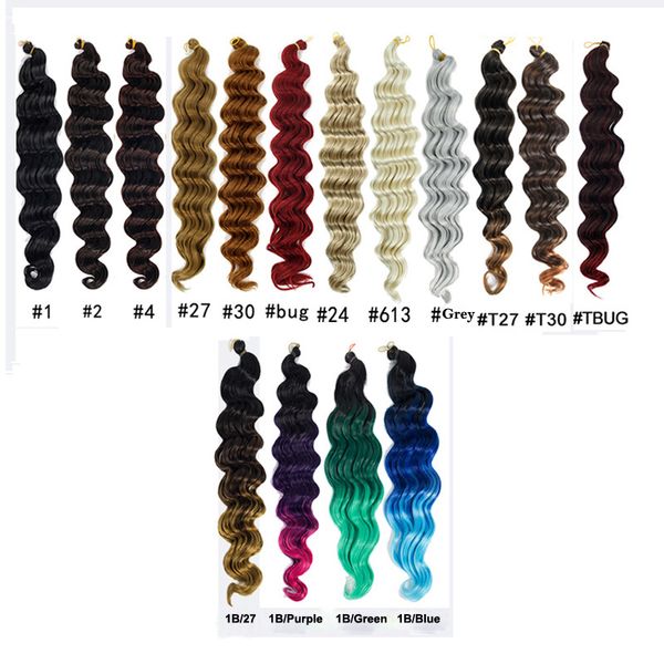 Extensions de cheveux synthétiques 18 pouces 1 # 1B # 2 # 4 # 27 # 1B/BUG 1B/30 cheveux Crochet gros cheveux bouclés profonds