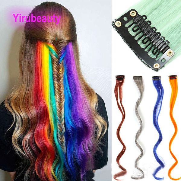 Extensiones de cabello sintético, oreja colgante, pelo largo y liso teñido, fibra de alta temperatura, rosa, rojo, azul y negro