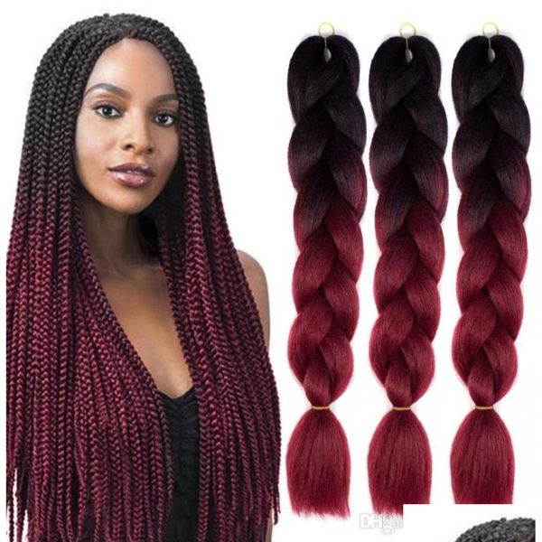 Extensiones de cabello sintético Ombre Xpression Trenzado Dos Tres Tonos Jumbo Box Cloghet Trenza 100 Trenzas de Expresión 24 pulgadas Más de 40 Gota D Dhypf