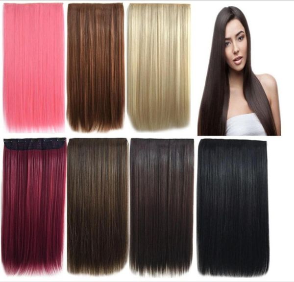 Extensiones de cabello sintético recto 24 pulgadas peluca Brasil negro colorido marrón rubio oscuro teñible fácil de poner bea0903105926