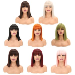 Pelucas cortas rectas de pelo sintético para mujer Peluca Blackpink Bob Mujer Peluca natural más barata con flequillo Pelucas de cosplay