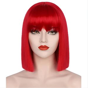 Synthétique Hair Women Red Short Straight Perre pour cosplay Party 12inches