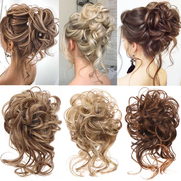 Sintético HUAYA Curly Donut Chignon con banda elástica Scrunchies Messy Hair Bun Updo Hairpieces s para mujeres 230629