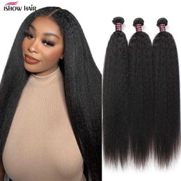 Synthétique Ishow torsadé droit Bundle brésilien Yaki cheveux femmes 134 pièce humain Remi 231215