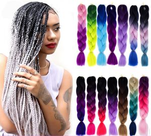 Tresses synthétiques cheveux Couleur Kanekalon Cheveux 24 Pouces 100g / Pack 63 Couleurs Ombre Crochet Tressage Extensions de Cheveux Coiffure Africaine