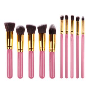 Synthetische Kabuki 10 PCS Make -upborstelset Nylon Haar Hood Handgreep Cosmetics Foundation Blending Blush Make -up Tool Gratis verzending 52eg