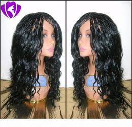 Perruque Lace Front Wig synthétique tressée 20 pouces, perruque tressée en boîte pour femme noire, extrémité bouclée, cheveux de bébé, Fiber haute température 6778519