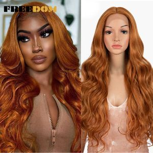 Synthétique Lace Front Perruques 13x4 Highlight Orange Ginger Lace Front Perruque Blonde Longue Ondulée Cosplay Perruques Pour Les Femmes 230524