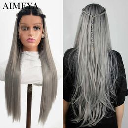 Synthetische Lace-Front-Perücken für schwarze Frauen, zweifarbige graue Spitzenperücke, natürlicher Haaransatz, Cosplay-Perücken, täglich verwendet, synthetisch, 230524