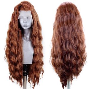 Perruques avant en dentelle synthétique pour femmes noires Natural Hirline Hair synthétique Perruque dentelle brun Long Brown Pré-cueillette Cosplay 240409