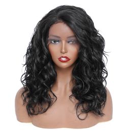 Synthétique Lace Front Wigs Medium Curly Wave Naturel Noir Partie Libre Perruque En Dentelle Avec Des Cheveux De Bébé Résistant À La Chaleur Pour Les Femmes Noiresusine directe