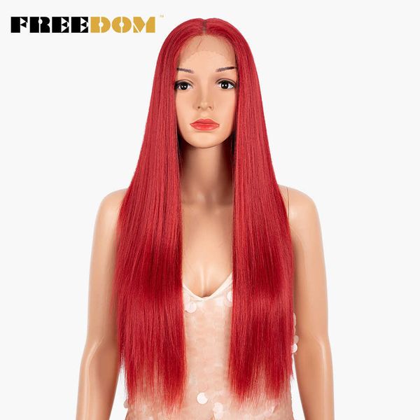 Peluca de encaje sintético Pelucas de cabello largo y recto de 28 pulgadas Pelucas delanteras de encaje rubio rojo anaranjado suave para mujeres negras Pelucas de cosplay 230524