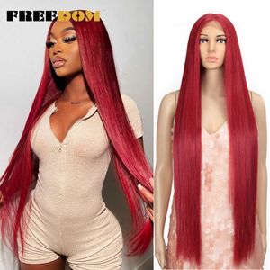 Synthetische lace pruik 38 inch diep deel lange rechte pruik roze cosplay pruiken synthetische lace front pruiken voor zwarte vrouwen 230524