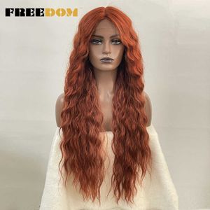 Synthetische Lace Wig Lange Diepe Golvende Blonde Ginger Lace Pruiken Voor Zwarte Vrouwen Hittebestendige Cosplay Pruiken 230524