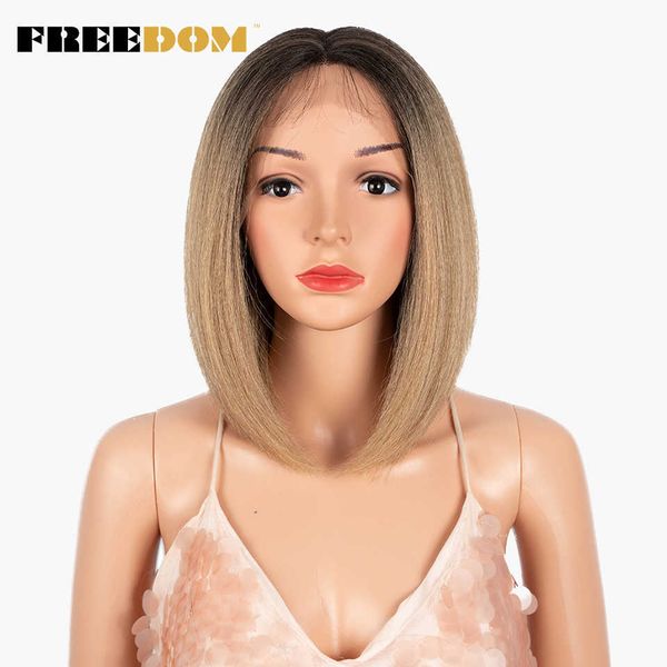 Peluca de encaje sintético Yaki Straight Bob corto Pelucas Marrón Rojo Parte media Pelucas de encaje Pelucas de cosplay para mujeres negras 230524