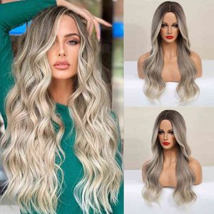 Synthetische kantpruiken voor vrouwen ombre blond bodygolf 26 inch lang golvende cosplay t deel pruik hittebestendig 220622