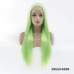 Synthetische LacFontale Pruik Simulatie Menselijk Haar Kant Pruiken 12 ~ 26 Inch Silky Straight Green Color Perruques de Cheveux Humains19114-0220