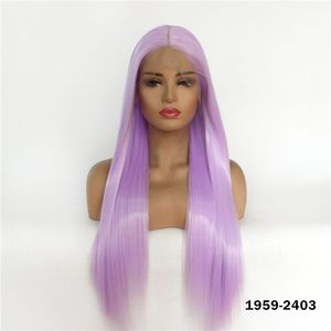 Perruque Lacefront synthétique synthétique, cheveux humains simulés, 12 ~ 26 pouces, perruques longues et lisses, couleur violette, 1959 – 2403