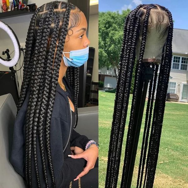 Synthétique grande boîte tressée s Jumbo sans nœuds pleine dentelle avant pour les femmes noires tresses tribales Faux Locs Cornrows 240113