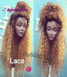 Synthétique longue racine noire Ombre miel blond 27 couleur perruque de cheveux résistant à la chaleur crépus bouclés cheveux avant dentelle perruques avec bébé hair4521219