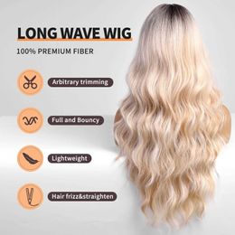 Synthétique Long Curly Hair Wigs Qi Liu Hai Wig Fibre Wig Gradient Full Set