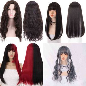 Synthétique Long Straight Cosplay Wig With Bangs S for Women African American Lolita 220622