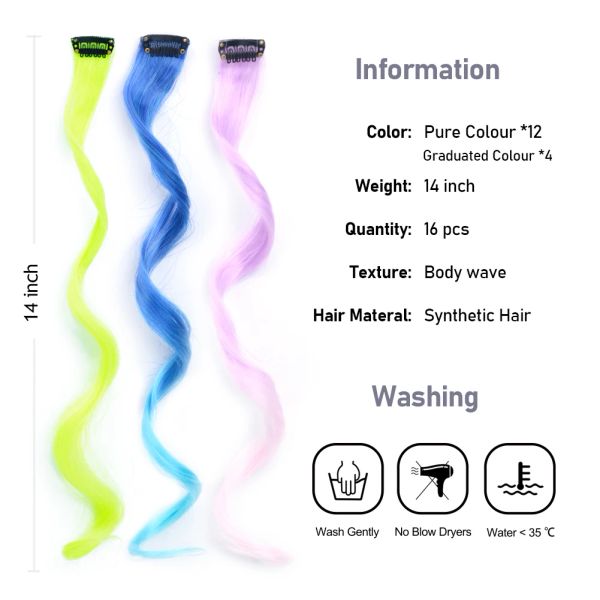 Synthétique Long Wave Rainbow Clip-in Hair Extensions Colored Highlight Clip on Hair Fake Hair Piece Clip sur Hair One Piece