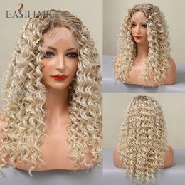 Synthétique Ombre Blonde Lace Front Perruques Crépus Bouclés Cheveux Résistant À La Chaleur Perruques pour Femmes Naturel Faker Cheveux avec Bébé Hairfactory direct