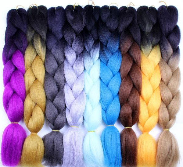 Synthétique Ombre Tressage Cheveux Différentes Couleurs Mixtes Xpression Tressage 24 pouces 100gpack Jumbo Tresses Kanekalon Tressage Cheveux Cro3965716