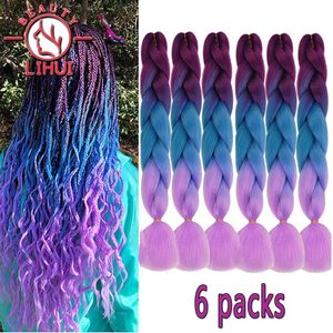 Synthetisch ombre haar jumbo haakhaakhaar voor vrouwen blond goudgroen bruin kleurrijk haar 6packs 24inch 100 g groothandel 240430