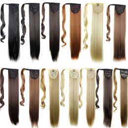Synthetische Paardenstaarten Clip In Op Hair Extensions Paardenstaart 24 inch 120g synthetische rechte haarstukken meer 13 kleuren Optioneel