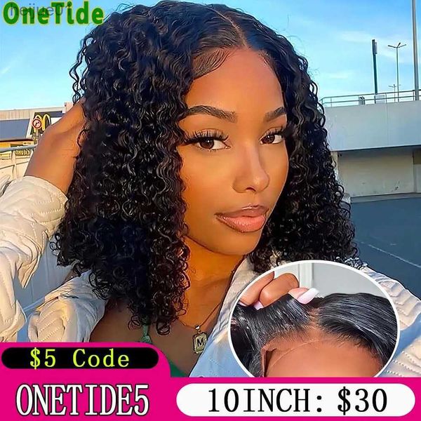 Synthétique Prêt à porter Water Wig Wig Wig Gluelessles sans coupe 4x4 Curly Human Hair Wigs pour Womenl231024