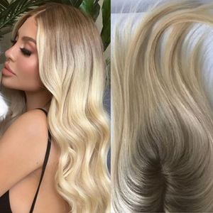 Synthetische S 1618cm Ombre Ash Blond Toupee Hair For Women Human Topper 613 Clre Kosher European Remy Topstuk 230214