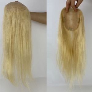Synthetische S 16inch 613 Blonde Skin Base Women Toupee 5x5inch Russische menselijke haartopper met PU rond of 4 clips Hairpiece Silk Top CLRE 230214
