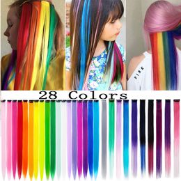 Synthétique s 28 Couleurs 56PCS Arc-En-Clips Dans Les Cheveux Raides Colorés s 22 "pièces Faits Saillants Pour Les Enfants 230214