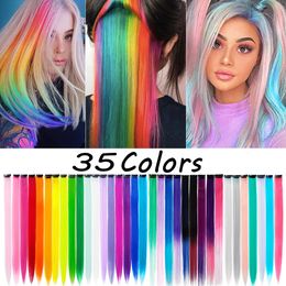 Sintético s 35 colores Rainbow Clip In Hair s Straight Wave Color Blue Pink para niños Piezas falsas 230214