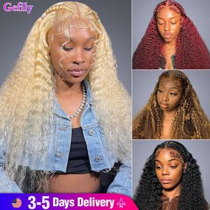 Perruque Lace Frontal wig naturelle Remy bouclée, cheveux synthétiques s 613 Deep Wave, blond miel 13x4, 13x6, Transparent 427 99J, eau 231007