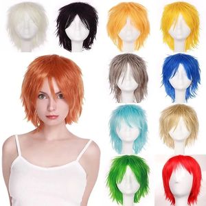 Sintético S BENIHAIR Cosplay Blanco Rojo Verde Azul Rosa Amarillo Pelo Capa Corta Falso Hombres Mujeres Fiesta 231025