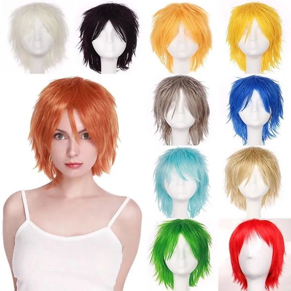 Synthétique s BENIHAIR Cosplay blanc rouge vert bleu rose jaune cheveux couche courte faux hommes femmes fête 231025