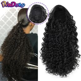 Synthetische s DinDong 24 ''Clip In Warp staart Haar Korte Afro Kinky Trekkoord Staart Afro-Amerikaanse Broodjes 231025